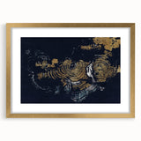 Abstract wall art featuring dynamic strokes and lines in a modern design, framed with a sleek gold mat, perfect for contemporary home decor.