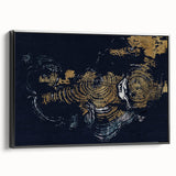 Framed canvas wall art showcasing an abstract design of strokes and lines in black and white, adding a modern touch to home decor with a sleek side view.