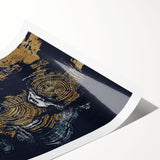 Abstract wall art featuring vibrant strokes and lines in a blend of blue, orange, and yellow hues, showcasing a modern and dynamic design perfect for contemporary decor.