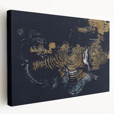 Stretched canvas artwork showcasing an abstract design of colorful strokes and lines, perfect for modern home decor. The side view highlights its vibrant hues and textured finish, ideal for adding a contemporary touch to any room.