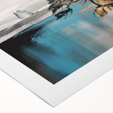 Abstract wall art featuring vibrant strokes and lines in shades of blue, orange, and yellow, designed for modern decor, showcasing dynamic movement and creativity.