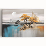 Abstract canvas wall art featuring vibrant strokes and lines in blue, orange, and yellow, perfect for modern home decor and artistic expression. This piece adds a dynamic touch to any interior space, enhancing visual interest with its unique design and color palette.