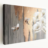 Side view of a stretched canvas featuring an abstract strokes and lines design in vibrant colors, perfect for modern home decor or art collection display.