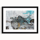 Abstract wall art featuring a modern design of colorful strokes and lines, framed in black with a mat, perfect for contemporary home decor.
