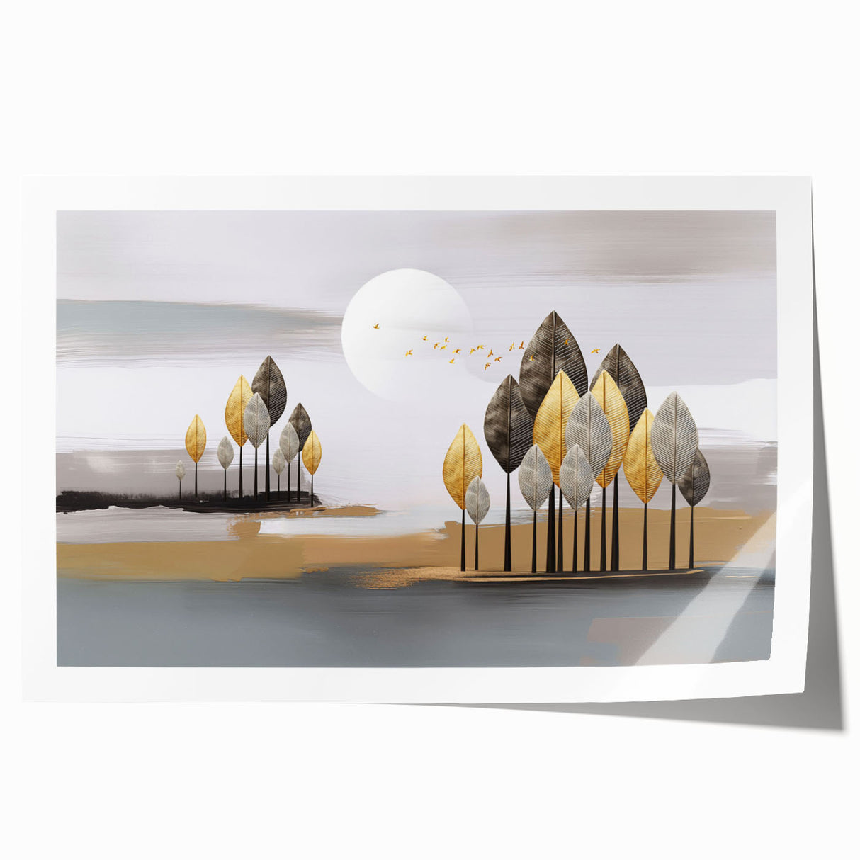 Abstract wall art print showcasing vibrant strokes and lines in shades of blue, orange, and yellow, perfect for modern home decor or office spaces. This rolled design adds a dynamic touch to any interior setting, enhancing visual interest and creativity.