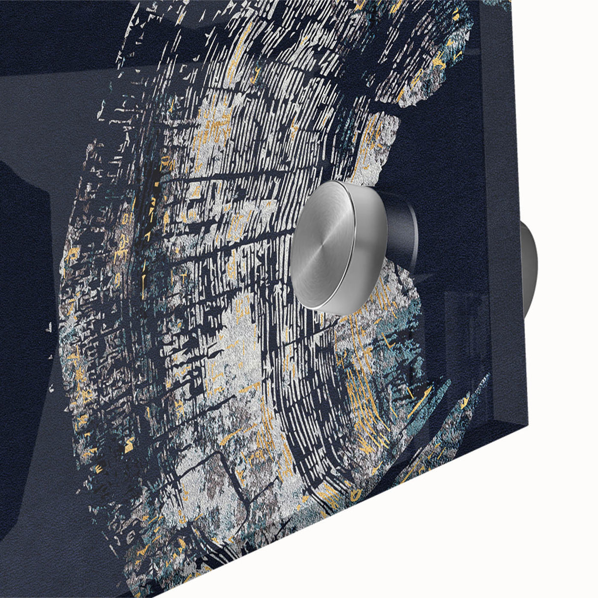 Close-up of an abstract wall art piece featuring colorful strokes and lines, designed with acrylic glass for a modern aesthetic. Ideal for contemporary home decor.
