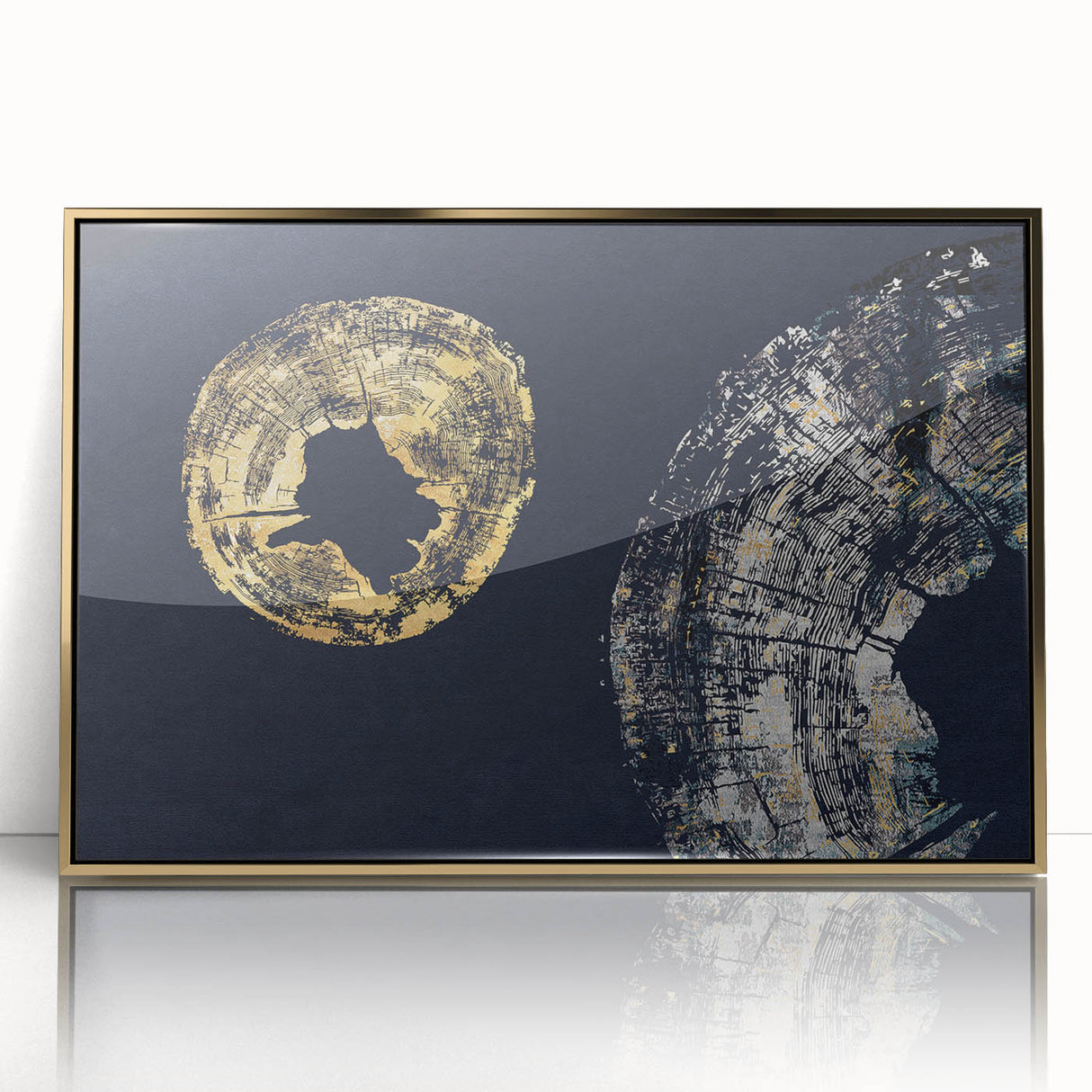 Framed abstract wall art featuring golden strokes and lines on a white background, ideal for modern home decor, adding elegance and sophistication to any space.