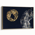 Framed wall art featuring an abstract design with gold strokes and lines on a textured canvas, showcasing an elegant side view that enhances modern decor.