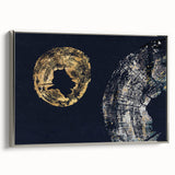 Framed canvas artwork showcasing an abstract design with colorful strokes and lines, featuring a sleek silver frame, perfect for modern interior décor.