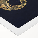 Abstract canvas wall art featuring vibrant strokes and lines in shades of blue, orange, and yellow, perfect for modern decor. This design adds a dynamic touch to any interior space.