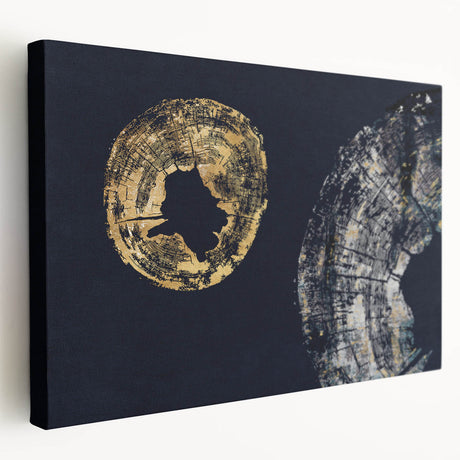 Stretched canvas wall art featuring an abstract design of vibrant strokes and lines in shades of blue, orange, and yellow, perfect for modern decor.