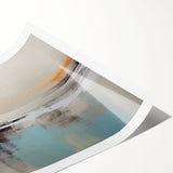 Abstract wall art print featuring dynamic strokes and lines in vibrant colors, perfect for modern decor. The design showcases a blend of blues, yellows, and reds, ideal for adding a contemporary touch to any space.