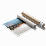 Abstract wall art featuring layered strokes and lines in vibrant colors, perfect for modern decor, showcased as a rolled print in a protective cardboard tube.