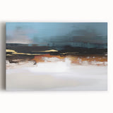 Abstract wall art featuring vibrant strokes and lines in shades of blue, pink, and gold, ideal for modern home decor, presented as a stretched canvas.