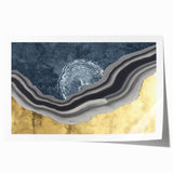 Abstract wall art print showcasing vibrant strokes and lines in shades of blue, orange, and yellow, ideal for modern home decor or artistic spaces, rolled and ready for framing.