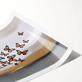 Abstract wall art print showcasing a vibrant composition of colorful strokes and lines in shades of blue, orange, and yellow, perfect for modern decor.