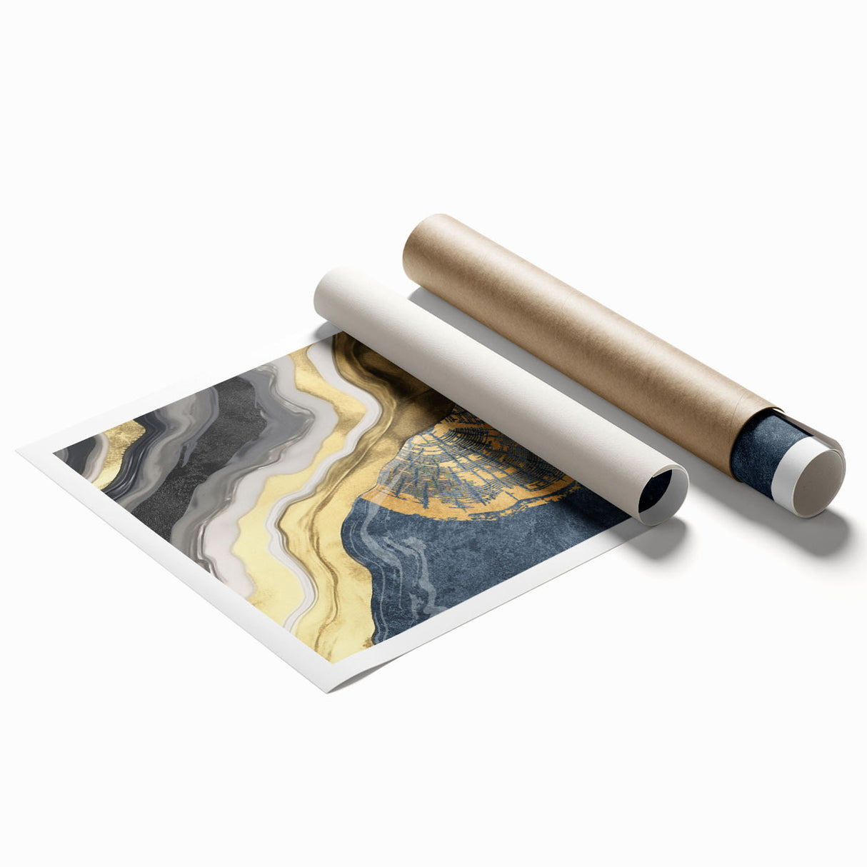 Abstract strokes and lines in vibrant colors create a modern wall art design, rolled and ready for display, enhancing contemporary home decor aesthetics.