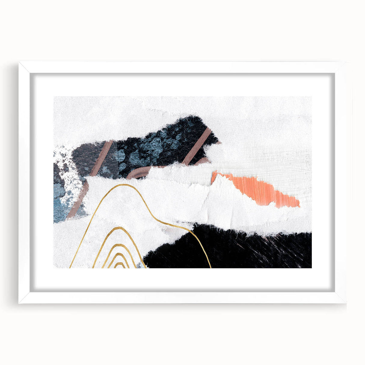 Abstract wall art featuring colorful strokes and lines in a modern design, framed with a white mat, perfect for contemporary home decor.