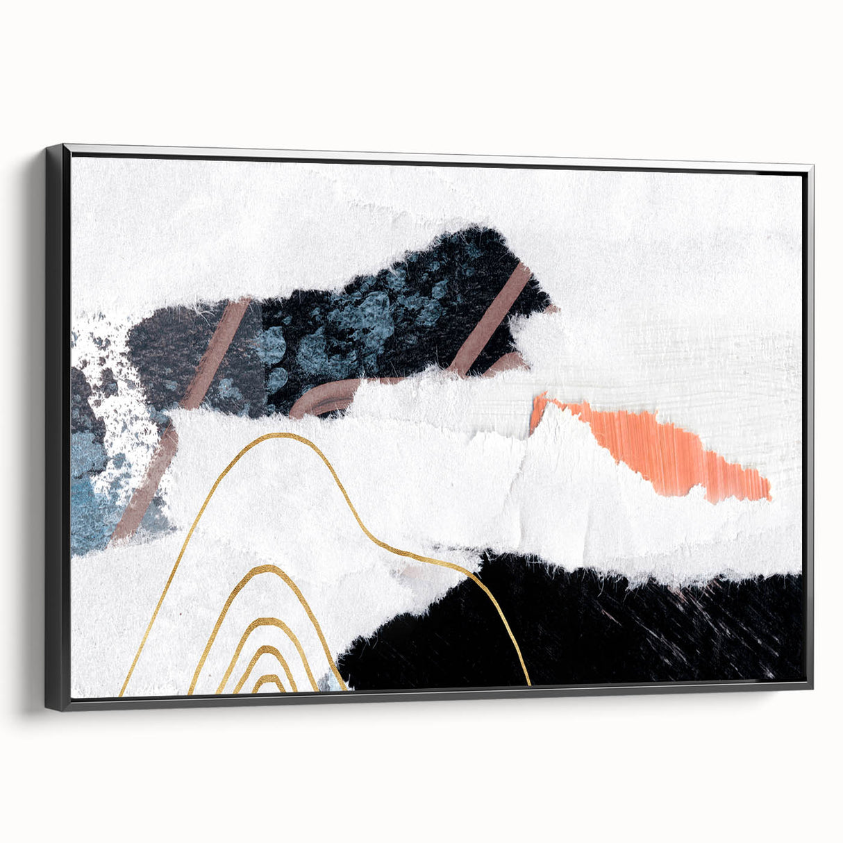 Framed canvas wall art featuring an abstract design of colorful strokes and lines, presented in a sleek black frame, adding modern elegance to home decor.