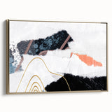 Framed canvas wall art showcasing an abstract design of gold strokes and lines, perfect for modern home decor, highlighting elegance and sophistication.