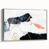 Framed canvas art featuring an abstract design of colorful strokes and lines in a sleek silver frame, ideal for modern home decor. The artwork adds a vibrant touch to any living space, blending artistic expression with contemporary style.