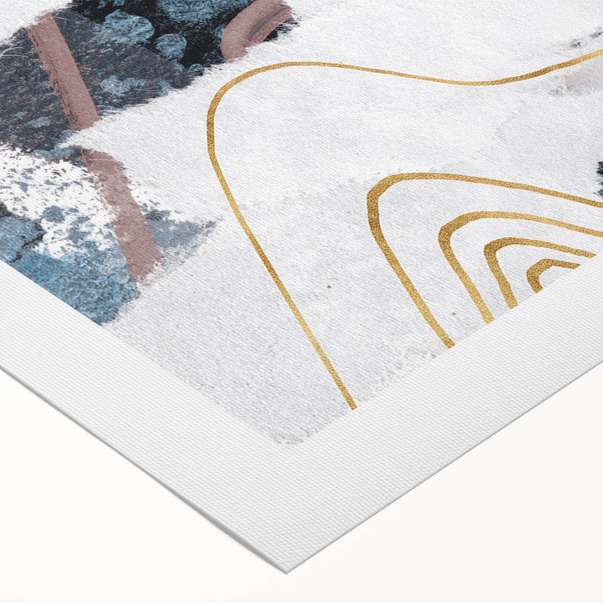 Abstract wall art featuring vibrant strokes and lines in shades of blue, orange, and gold, ideal for modern home decor, showcasing dynamic artistic expression.