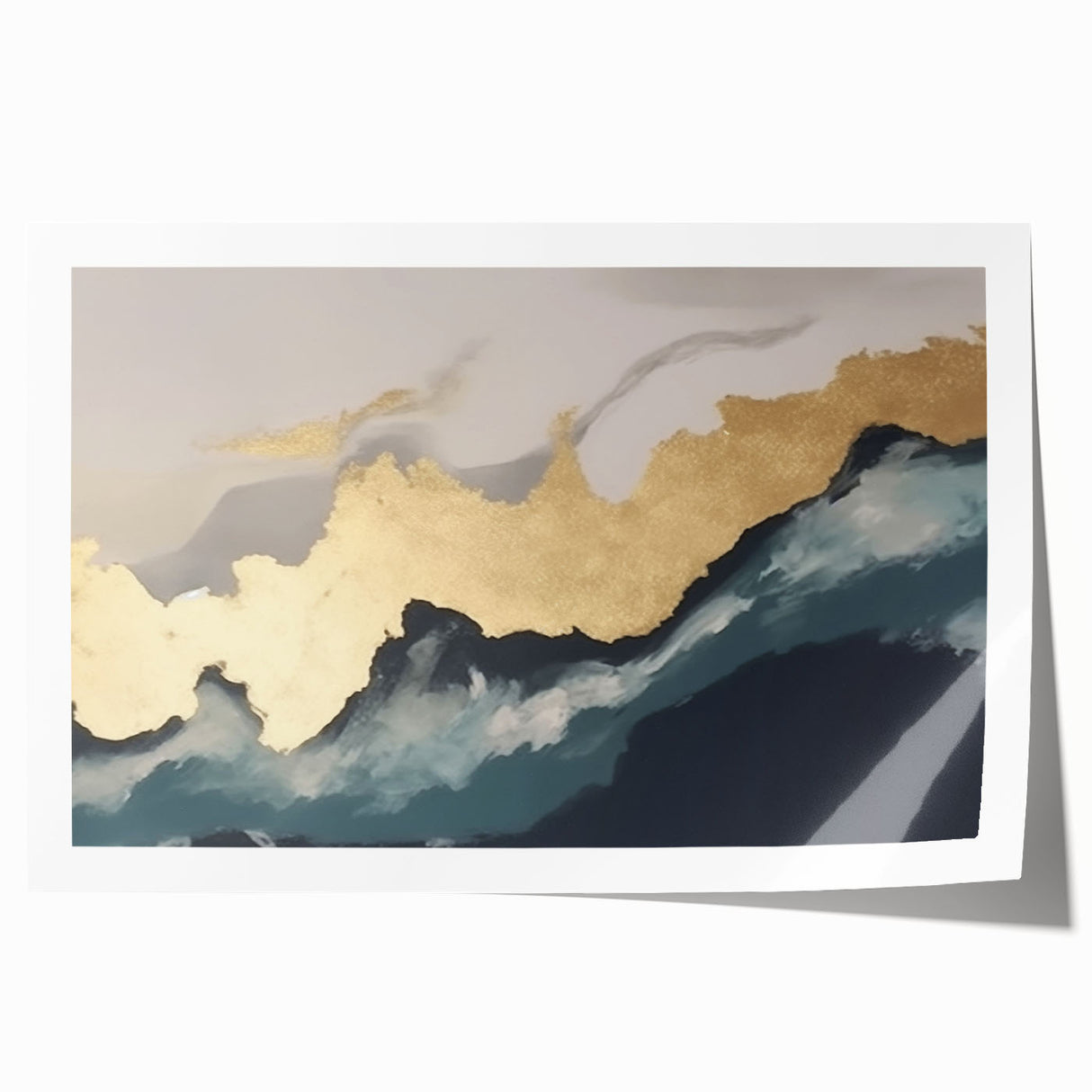 Abstract wall art print featuring vibrant strokes and lines in shades of blue, orange, and yellow, showcasing a modern artistic design ideal for home decor.
