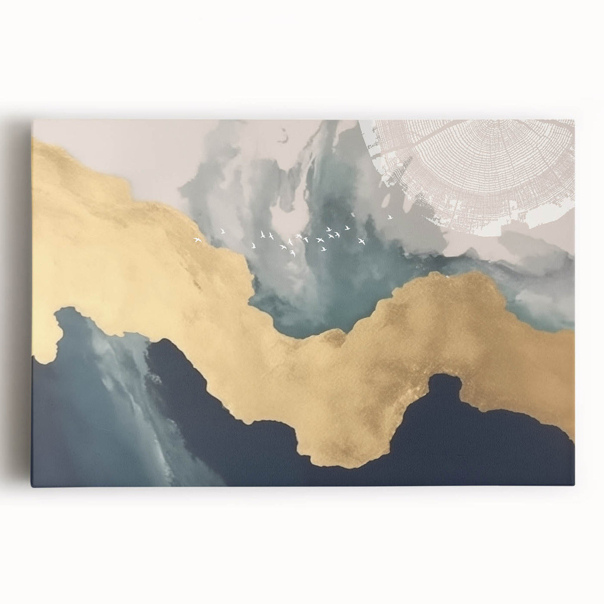 Abstract canvas wall art showcasing vibrant strokes and lines in a modern design, featuring a blend of blue, orange, and yellow hues, ideal for contemporary decor.