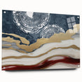 Abstract wall art design featuring vibrant strokes and lines in a modern acrylic glass frame, showcasing a side view with decorative pins for hanging. Perfect for contemporary home decor.