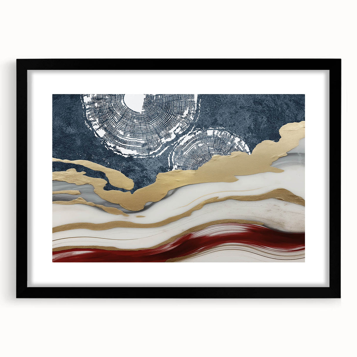 Abstract strokes and lines design framed wall art featuring a black matting and sleek black frame, ideal for modern home decor and art enthusiasts.