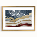 Abstract strokes and lines wall art design in a gold frame, featuring a modern aesthetic with a mat. Ideal for contemporary decor, adding elegance to any room.