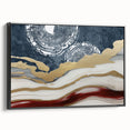 Framed canvas wall art showcasing an abstract design of colorful strokes and lines. The black frame accentuates the modern aesthetic, ideal for contemporary decor.