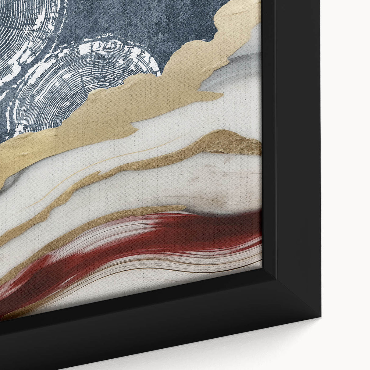 Close-up of a framed canvas wall art piece showcasing an abstract design with colorful strokes and lines, perfect for modern home decor and artistic interiors.