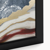 Close-up of a framed canvas wall art piece showcasing an abstract design with colorful strokes and lines, perfect for modern home decor and artistic interiors.