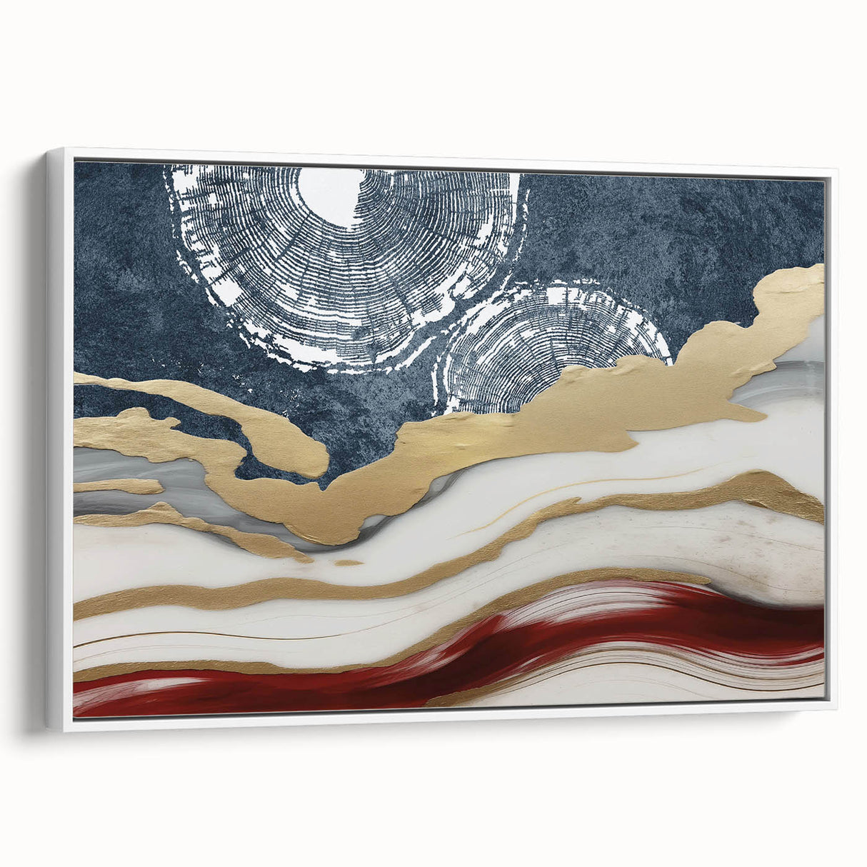 Framed canvas artwork showcasing an abstract design of colorful strokes and lines on a white background, ideal for modern home decor.