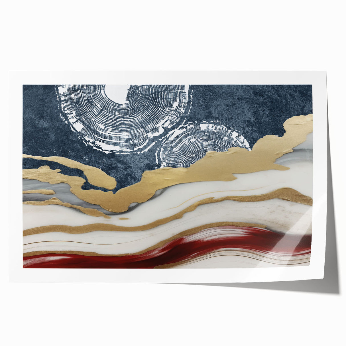 Abstract strokes and lines design in vibrant colors create a modern art piece, ideal for contemporary home decor. Rolled print art showcased in an elegant setting, perfect for enhancing any interior space.