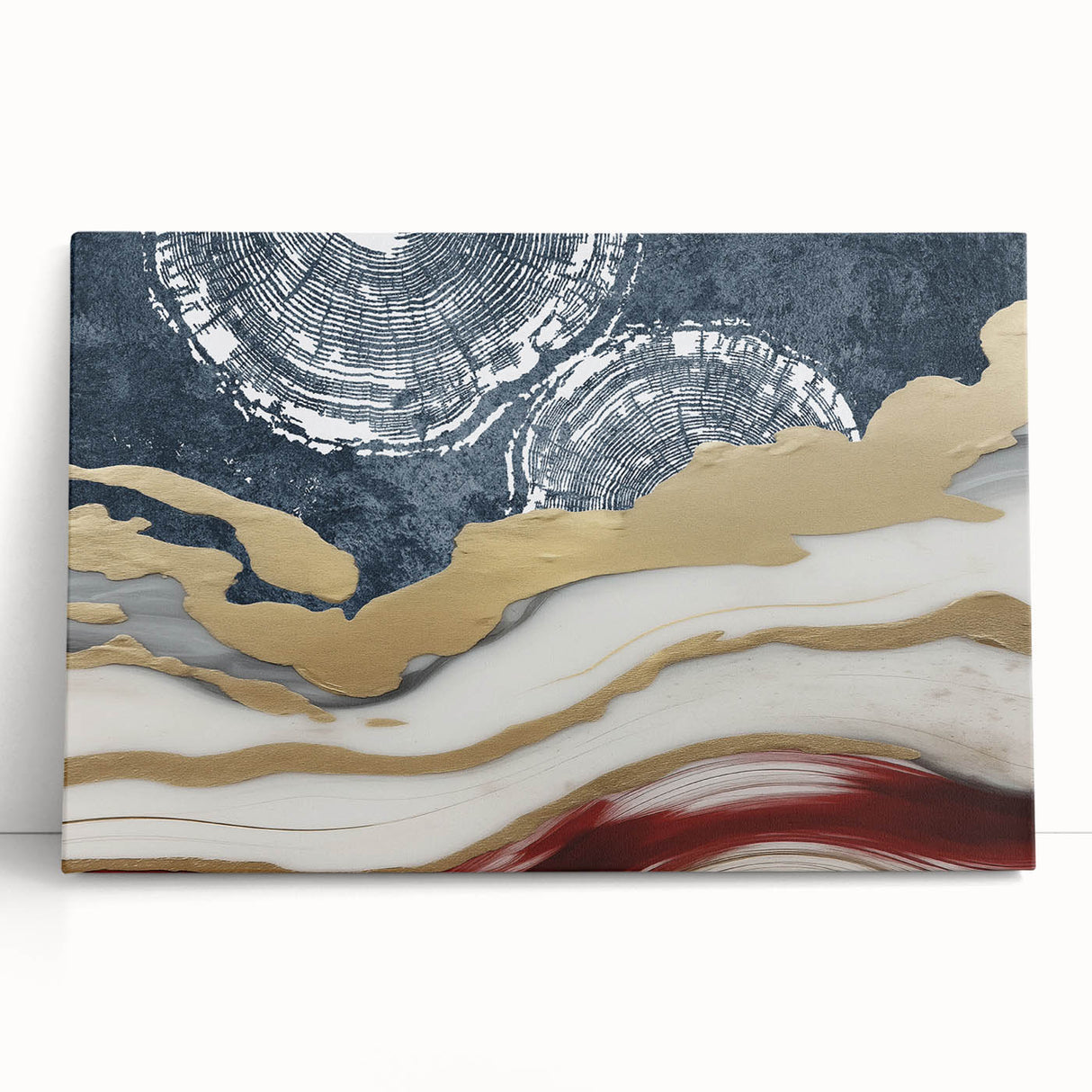 Abstract canvas wall art featuring vibrant strokes and lines in a modern design, showcasing a blend of blue, orange, and gold hues. Ideal for contemporary decor.