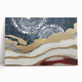 Abstract canvas wall art featuring vibrant strokes and lines in a modern design, showcasing a blend of blue, orange, and gold hues. Ideal for contemporary decor.