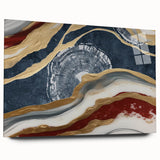 Acrylic glass wall art featuring an abstract design of colorful strokes and lines, showcasing vibrant hues of blue, pink, and gold, perfect for modern decor.