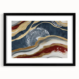Abstract wall art featuring a modern design of colorful strokes and lines, framed in black with a white mat, perfect for contemporary home decor.