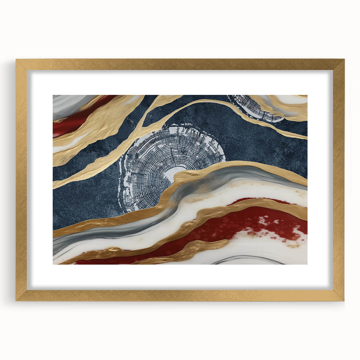 Abstract strokes and lines design wall art framed with gold accents, showcasing a modern aesthetic. Ideal for enhancing contemporary home decor.