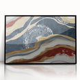 Framed wall art featuring an abstract design of colorful strokes and lines on a black background, ideal for modern home decor. The piece adds a contemporary touch to any living space.