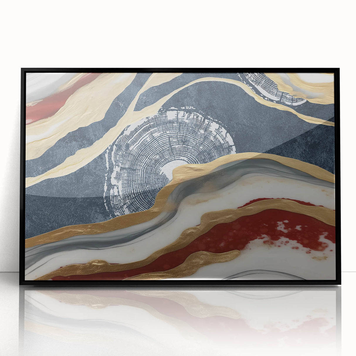 Framed wall art featuring an abstract design of colorful strokes and lines on a black background, ideal for modern home decor. The piece adds a contemporary touch to any living space.