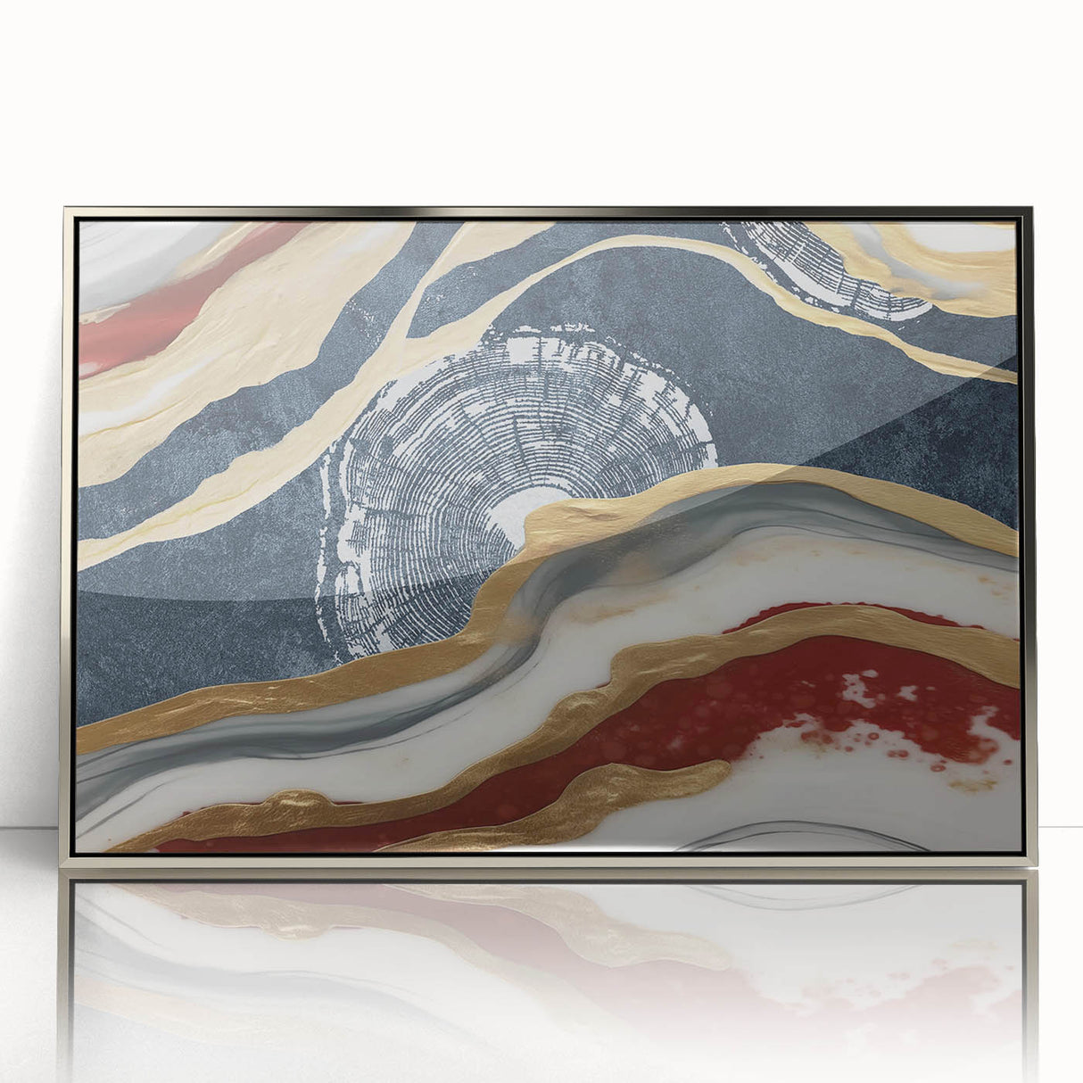 Framed wall art featuring an abstract design of colorful strokes and lines, presented in a silver frame, ideal for modern home decor and artistic accents.
