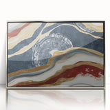 Framed wall art featuring an abstract design of colorful strokes and lines, presented in a silver frame, ideal for modern home decor and artistic accents.