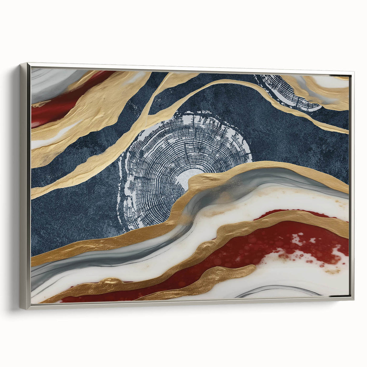 Framed canvas wall art showcasing an abstract design of colorful strokes and lines in silver framing, perfect for modern home decor. Ideal for adding a contemporary touch to any living space.