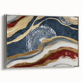 Framed canvas wall art showcasing an abstract design of colorful strokes and lines in silver framing, perfect for modern home decor. Ideal for adding a contemporary touch to any living space.