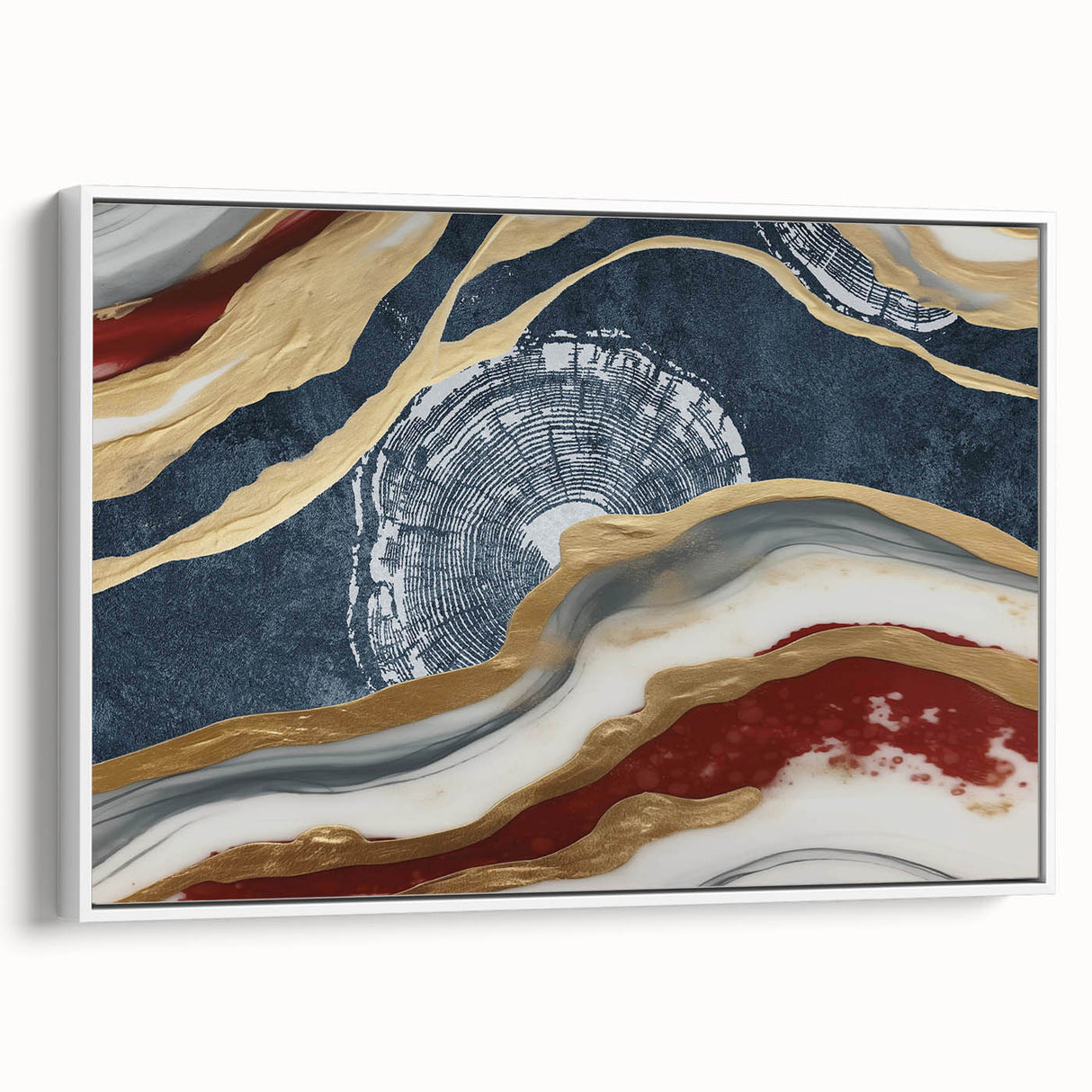 Framed canvas wall art featuring an abstract design of colorful strokes and lines, displayed in a sleek white frame, ideal for modern home decor.