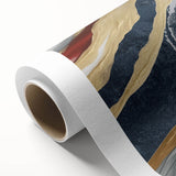 Abstract strokes and lines design on a rolled canvas, showcasing vibrant colors and dynamic patterns. Perfect for modern decor, enhancing any space with artistic flair.