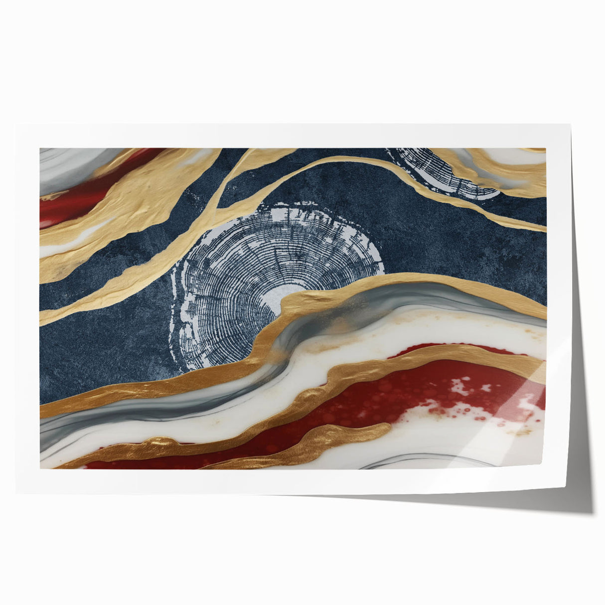 Abstract wall art print featuring vibrant strokes and lines in shades of blue, orange, and yellow, ideal for modern home decor. Perfect for adding a splash of color to any room.